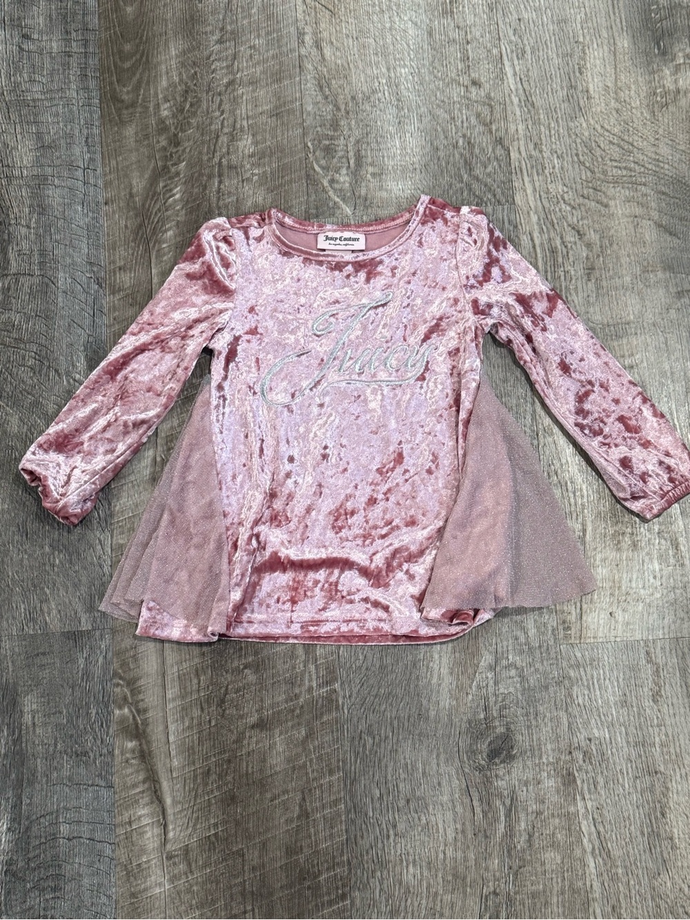 Juicy Couture Girls' Pink Crushed Velvet Logo Tunic with Mesh Panels